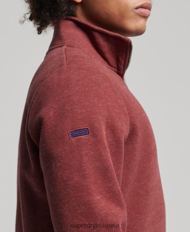 Superdry облекло N00H5034 червен мъже органичен памук винтидж суичър с лого и хенли с цип