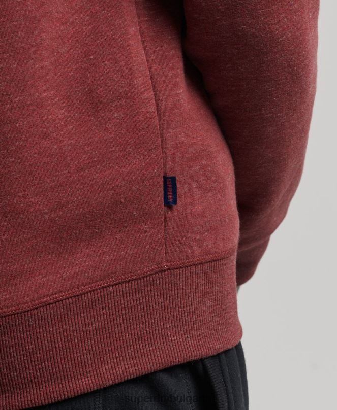 Superdry облекло N00H5034 червен мъже органичен памук винтидж суичър с лого и хенли с цип