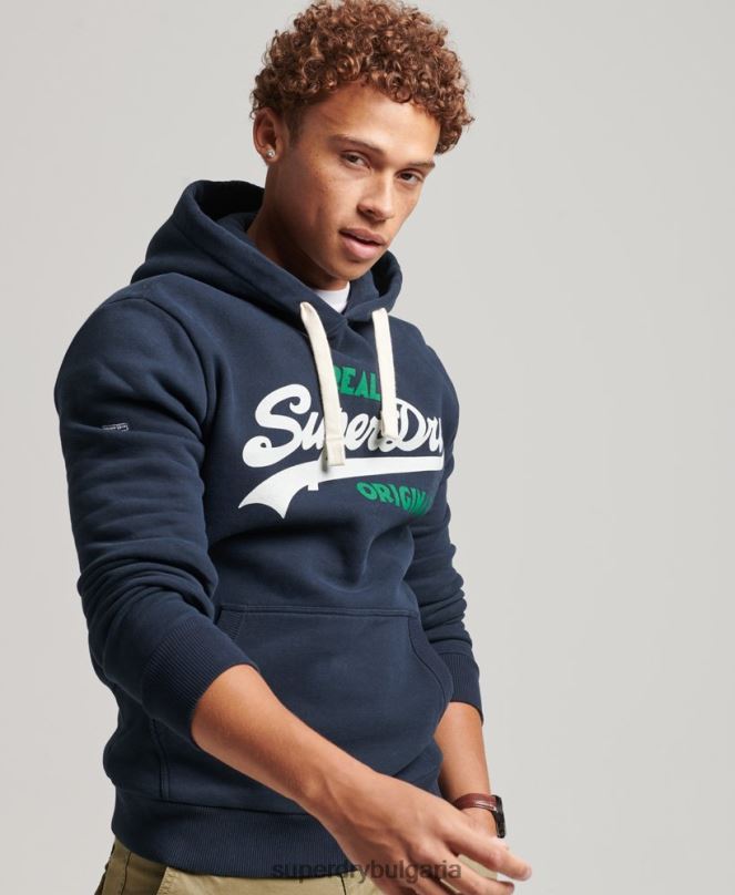 Superdry облекло N00H5035 военноморски флот мъже ретро лого сода поп качулка