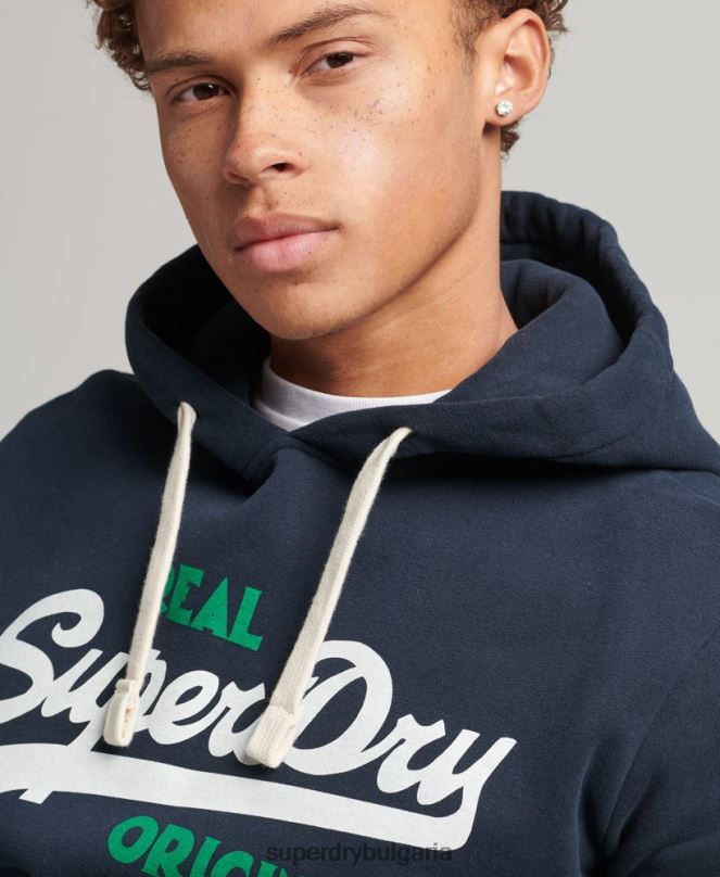 Superdry облекло N00H5035 военноморски флот мъже ретро лого сода поп качулка