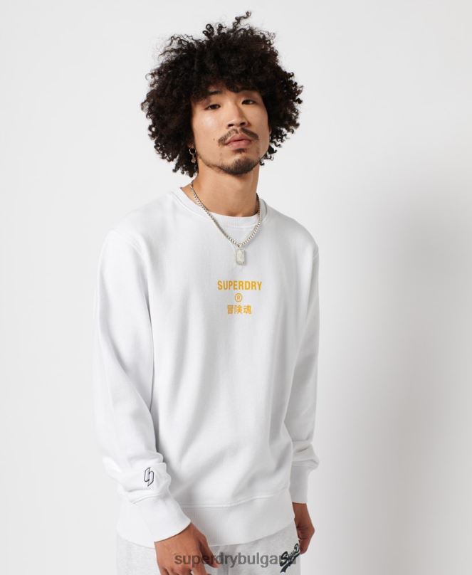 Superdry облекло N00H5036 бяло мъже независим суитшърт на екипажа
