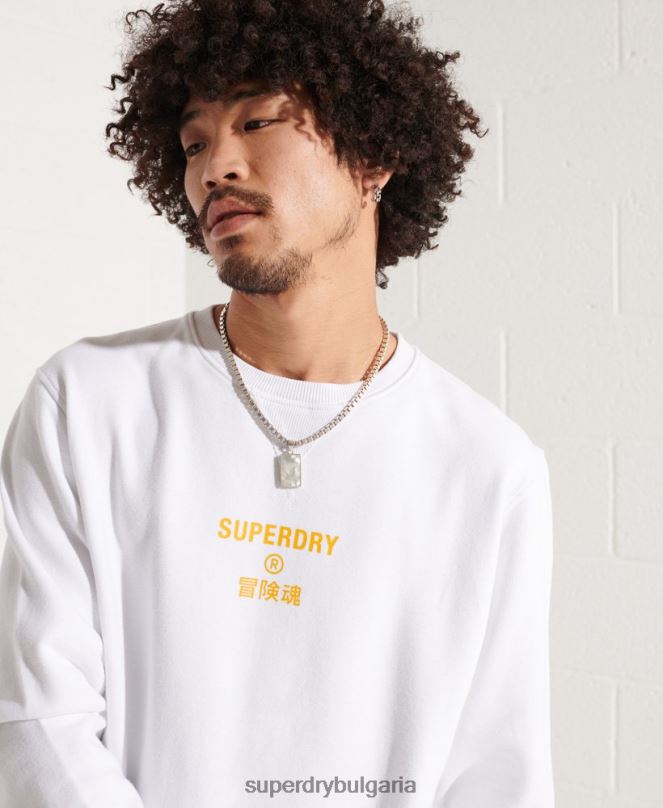 Superdry облекло N00H5036 бяло мъже независим суитшърт на екипажа