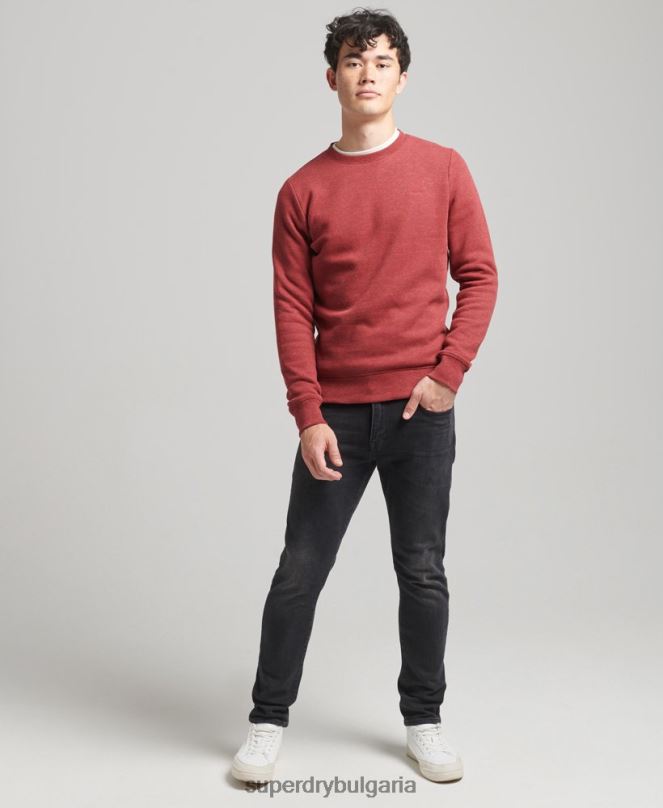 Superdry облекло N00H5037 червен мъже органичен памук есенциален лого екипаж суичър