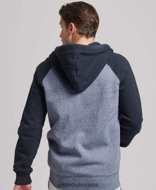 Superdry облекло N00H503 син мъже Бейзболна качулка с цип от органичен памук