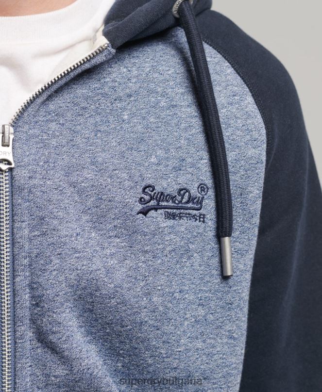 Superdry облекло N00H503 син мъже Бейзболна качулка с цип от органичен памук