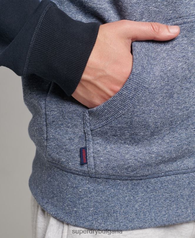 Superdry облекло N00H503 син мъже Бейзболна качулка с цип от органичен памук