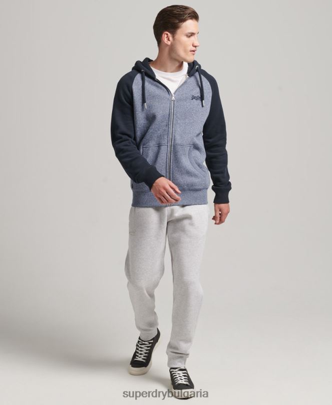 Superdry облекло N00H503 син мъже Бейзболна качулка с цип от органичен памук