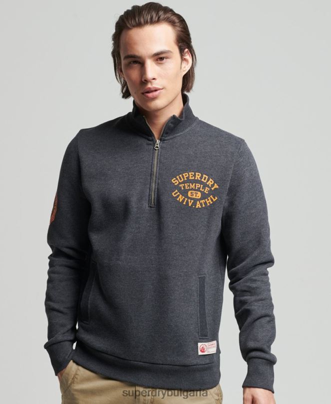 Superdry облекло N00H5040 тъмно сив мъже винтидж атлетичен суичър с хенли