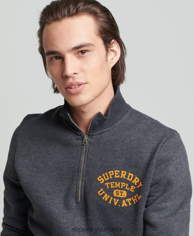 Superdry облекло N00H5040 тъмно сив мъже винтидж атлетичен суичър с хенли