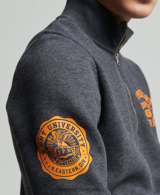 Superdry облекло N00H5040 тъмно сив мъже винтидж атлетичен суичър с хенли