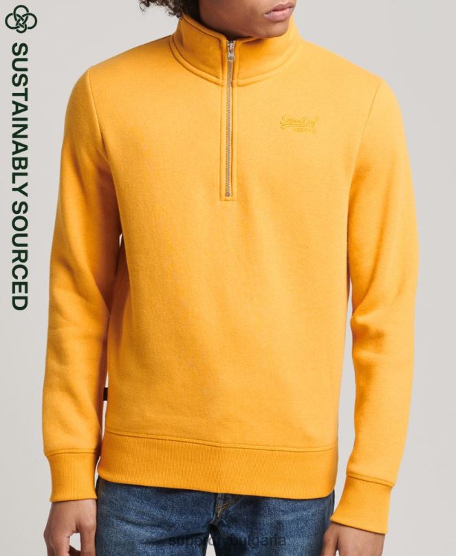 Superdry облекло N00H5042 жълто мъже органичен памук винтидж суичър с лого и хенли с цип