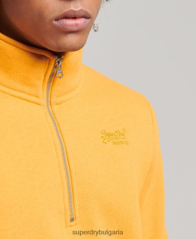 Superdry облекло N00H5042 жълто мъже органичен памук винтидж суичър с лого и хенли с цип