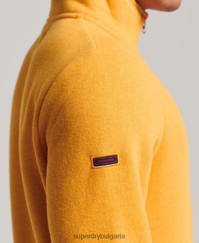 Superdry облекло N00H5042 жълто мъже органичен памук винтидж суичър с лого и хенли с цип