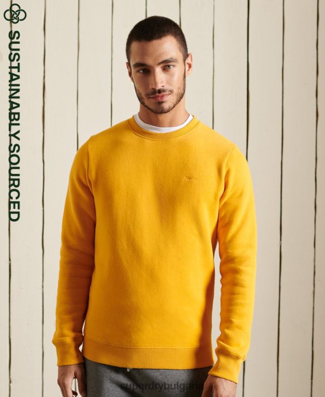Superdry облекло N00H5046 жълто мъже ретро суичър с лого от органичен памук