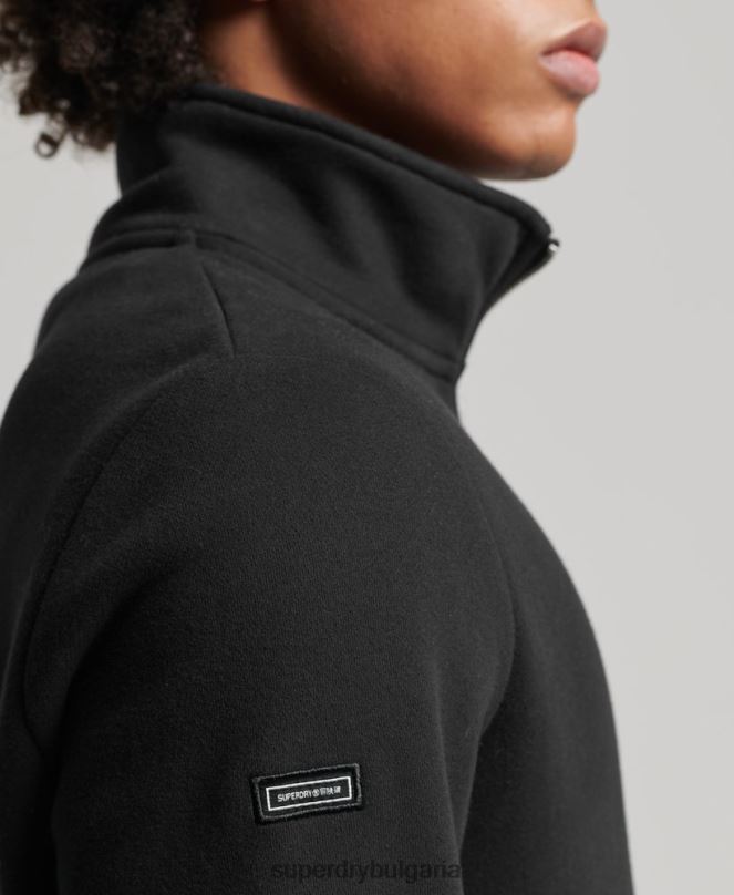 Superdry облекло N00H5047 черен мъже органичен памук винтидж суичър с лого и хенли с цип