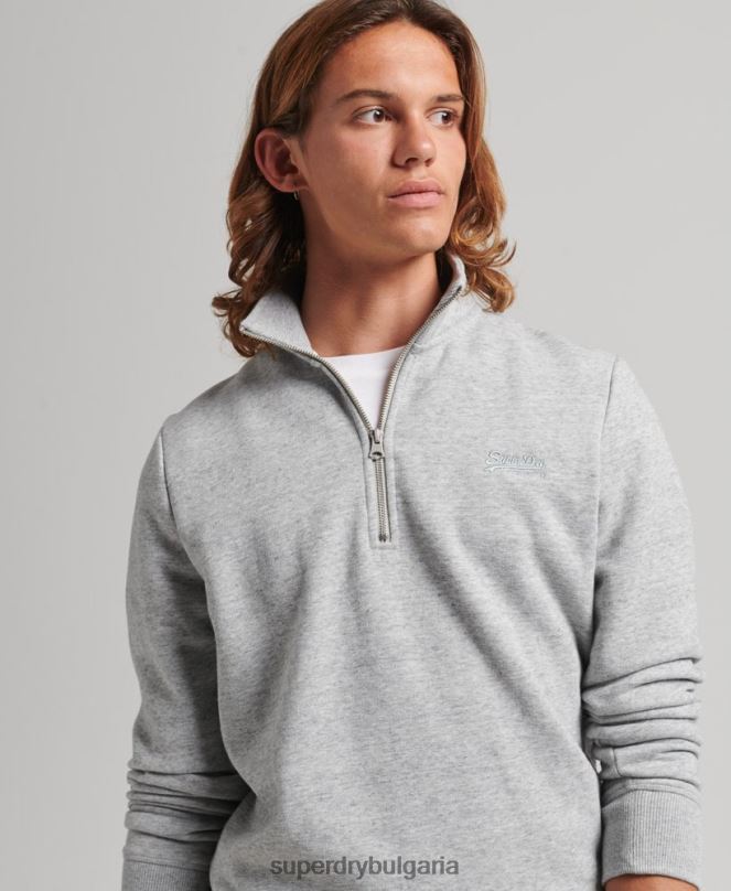 Superdry облекло N00H5048 сиво мъже суичър с половин цип с лого от органичен памук
