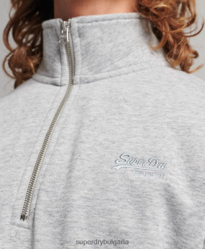 Superdry облекло N00H5048 сиво мъже суичър с половин цип с лого от органичен памук