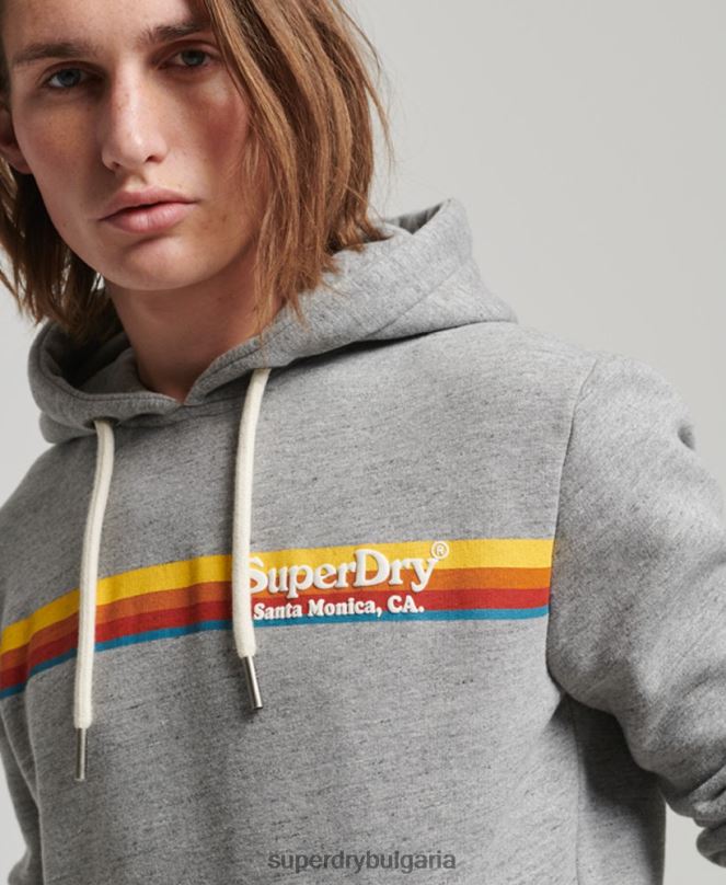 Superdry облекло N00H505 сиво мъже ретро суичър с качулка