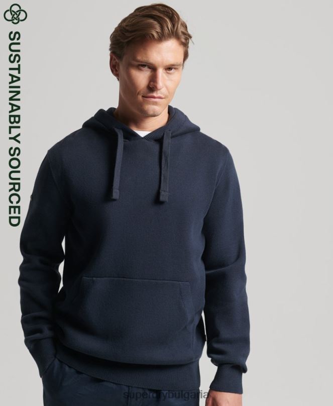 Superdry облекло N00H5050 военноморски флот мъже суичър с качулка от органичен памук