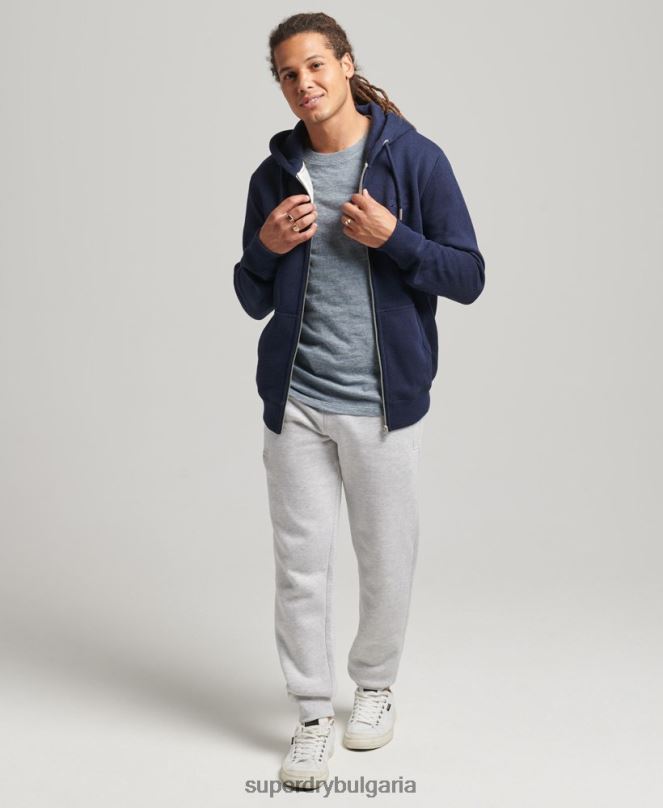 Superdry облекло N00H5052 военноморски флот мъже качулка с ретро лого и цип от органичен памук
