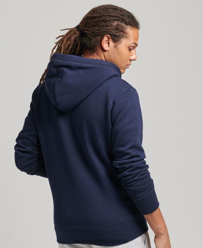 Superdry облекло N00H5052 военноморски флот мъже качулка с ретро лого и цип от органичен памук