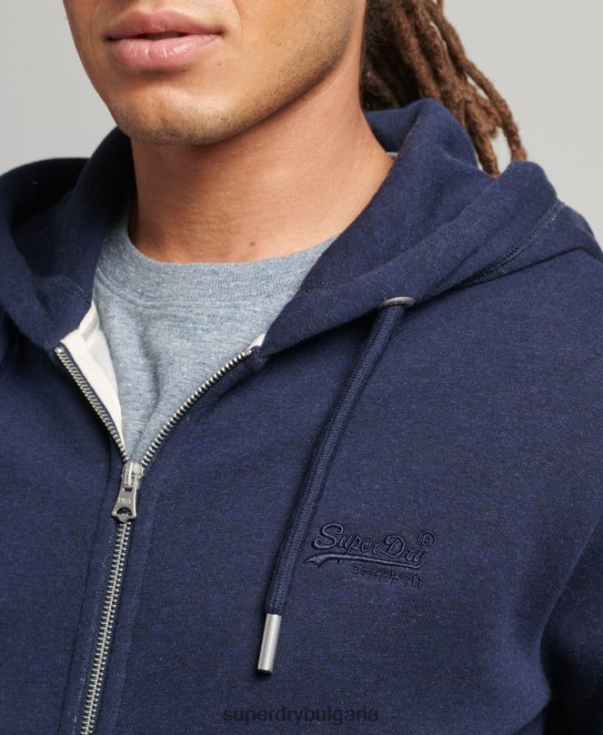 Superdry облекло N00H5052 военноморски флот мъже качулка с ретро лого и цип от органичен памук