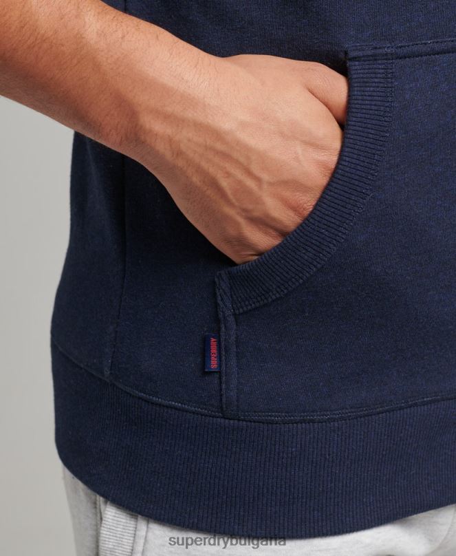Superdry облекло N00H5052 военноморски флот мъже качулка с ретро лого и цип от органичен памук