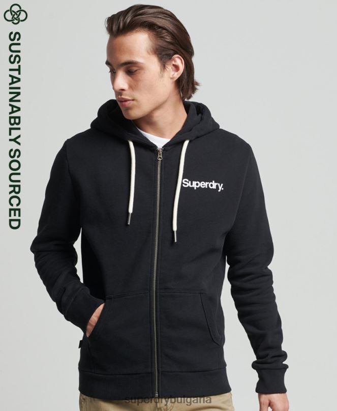 Superdry облекло N00H5053 черен мъже класическа качулка с цип с ретро лого