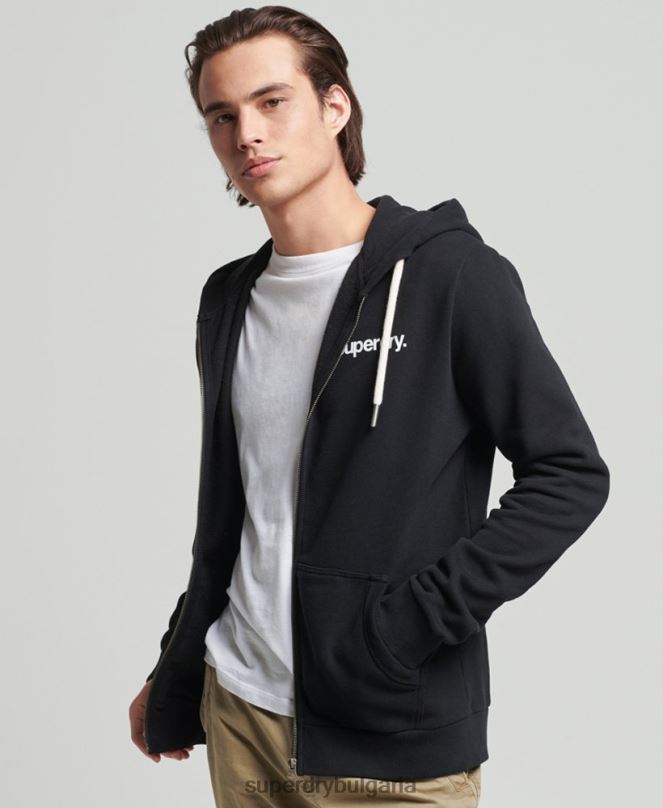 Superdry облекло N00H5053 черен мъже класическа качулка с цип с ретро лого