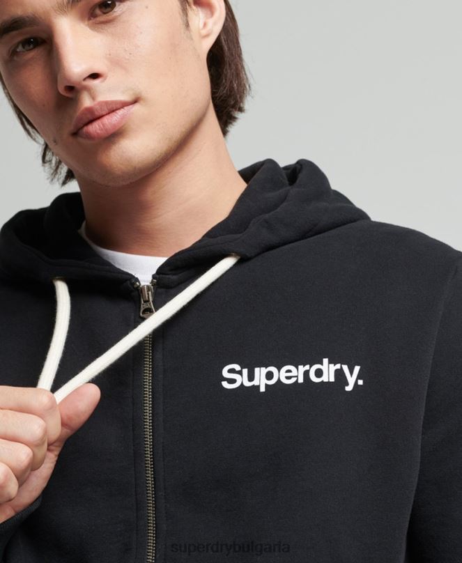 Superdry облекло N00H5053 черен мъже класическа качулка с цип с ретро лого