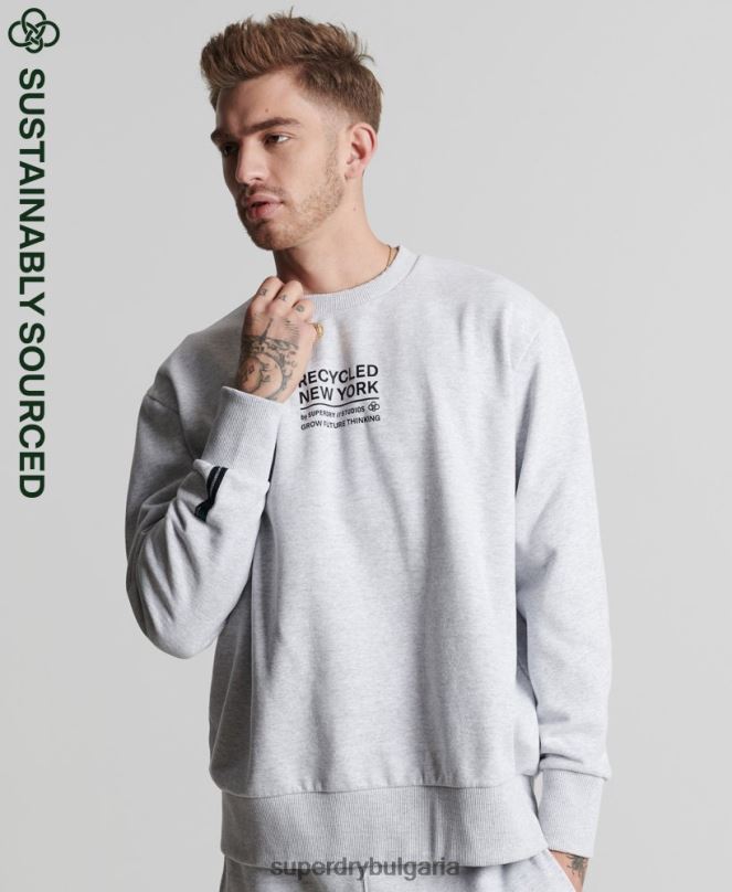 Superdry облекло N00H5055 светло сив мъже рециклиран суитшърт city crew