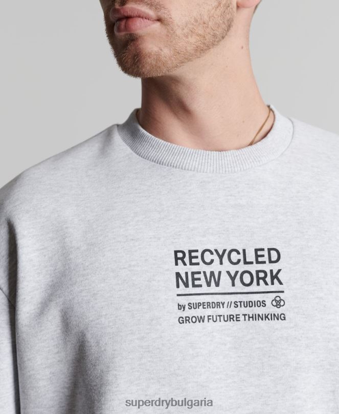 Superdry облекло N00H5055 светло сив мъже рециклиран суитшърт city crew