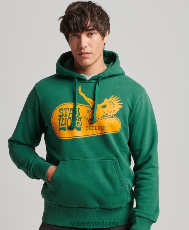 Superdry облекло N00H5056 зелено мъже психологически рок качулка