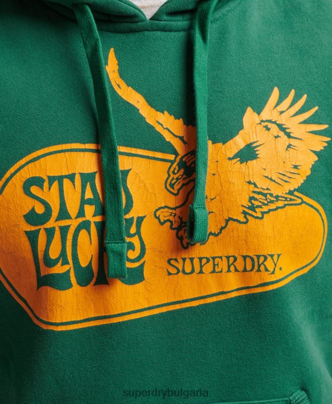 Superdry облекло N00H5056 зелено мъже психологически рок качулка