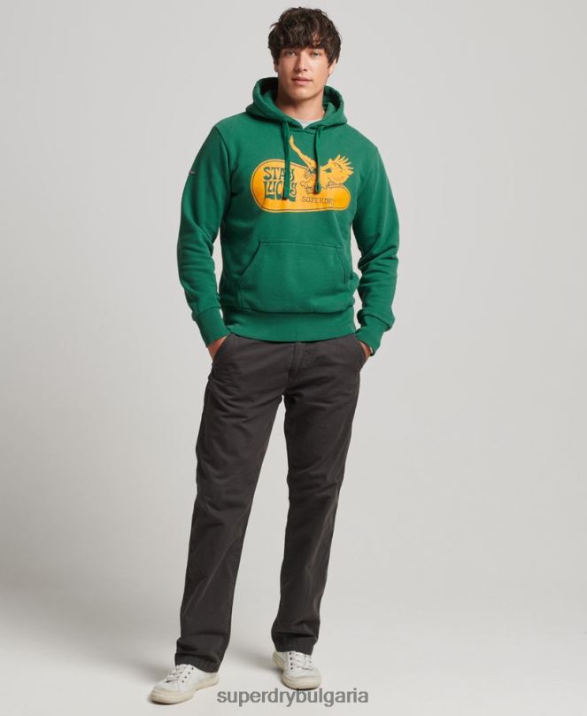 Superdry облекло N00H5056 зелено мъже психологически рок качулка