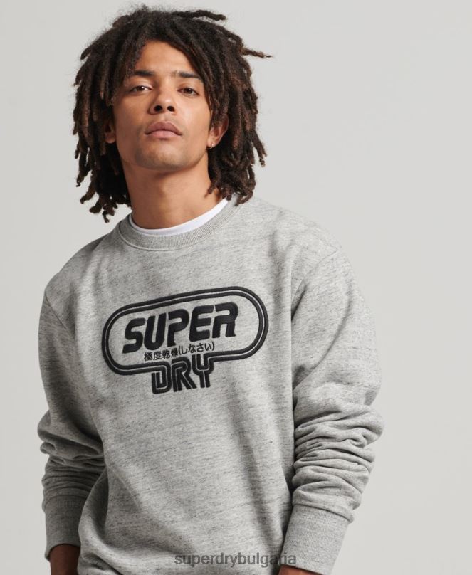Superdry облекло N00H5058 сиво мъже винтидж игра върху суичър с лого от 90-те
