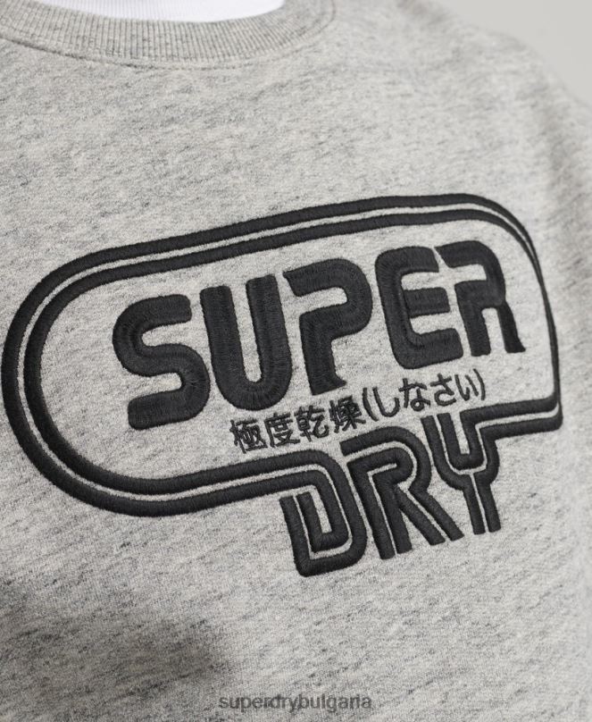 Superdry облекло N00H5058 сиво мъже винтидж игра върху суичър с лого от 90-те