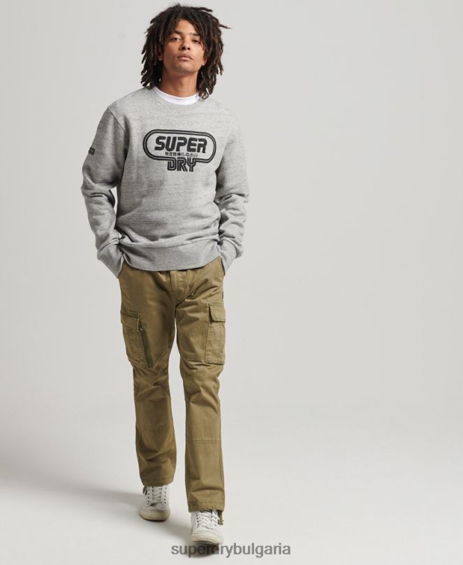 Superdry облекло N00H5058 сиво мъже винтидж игра върху суичър с лого от 90-те
