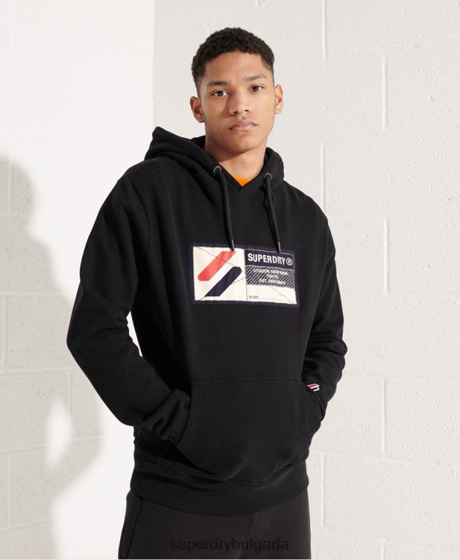 Superdry облекло N00H5060 черен мъже суичър с етикет за спортен атлет