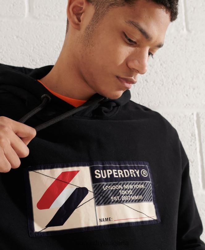 Superdry облекло N00H5060 черен мъже суичър с етикет за спортен атлет