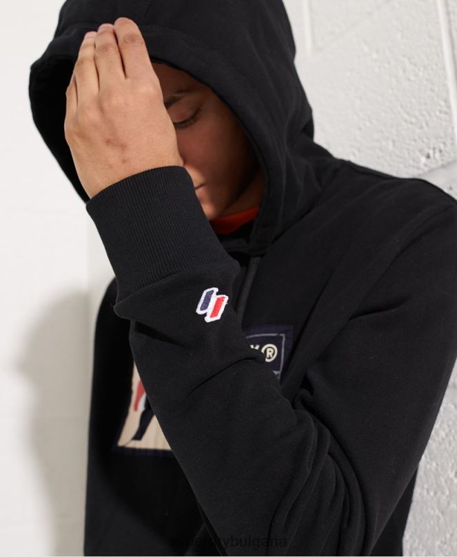 Superdry облекло N00H5060 черен мъже суичър с етикет за спортен атлет