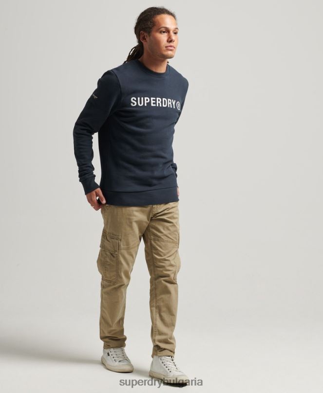 Superdry облекло N00H5061 военноморски флот мъже суитшърт за работен екип с лого на корпорацията