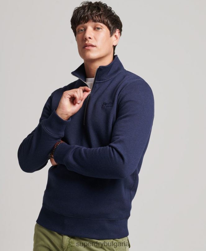 Superdry облекло N00H5062 военноморски флот мъже суичър с половин цип с лого от органичен памук