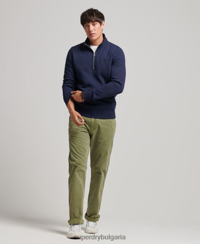 Superdry облекло N00H5062 военноморски флот мъже суичър с половин цип с лого от органичен памук