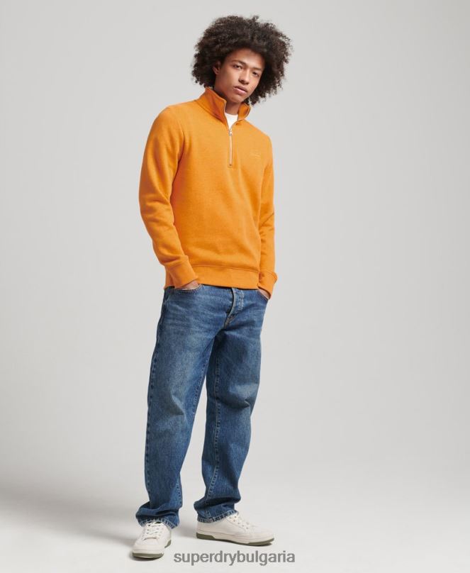 Superdry облекло N00H5063 жълто мъже суичър с половин цип с лого от органичен памук