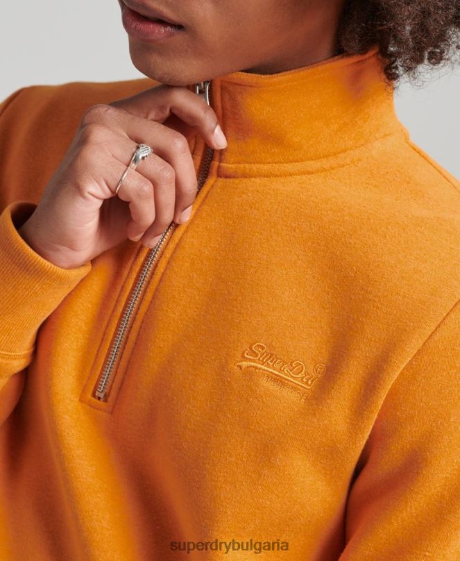 Superdry облекло N00H5063 жълто мъже суичър с половин цип с лого от органичен памук
