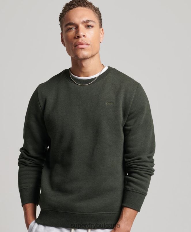 Superdry облекло N00H5067 зелено мъже органичен памук есенциален лого екипаж суичър