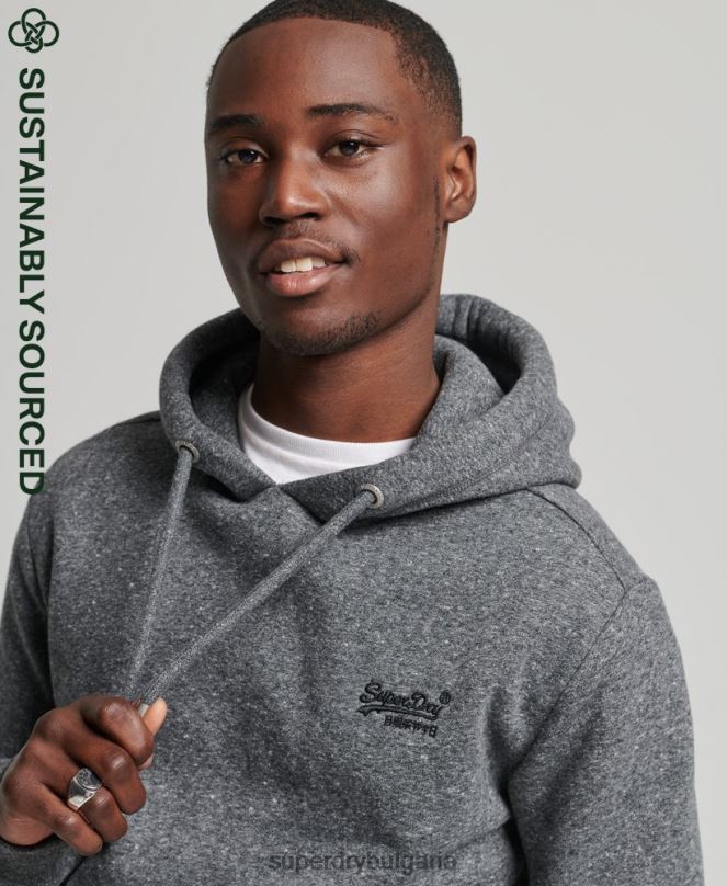 Superdry облекло N00H5069 тъмно сив мъже качулка с ретро лого от органичен памук