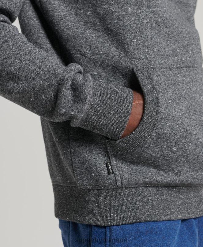 Superdry облекло N00H5069 тъмно сив мъже качулка с ретро лого от органичен памук