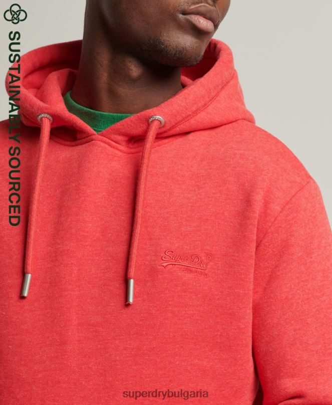 Superdry облекло N00H5070 червен мъже качулка с ретро лого от органичен памук